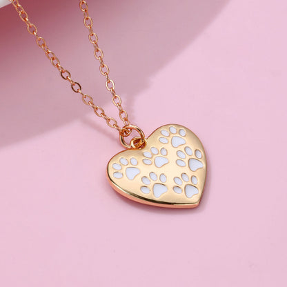 Heart Cat's Paw Necklace Simple Alloy Dripping Oil